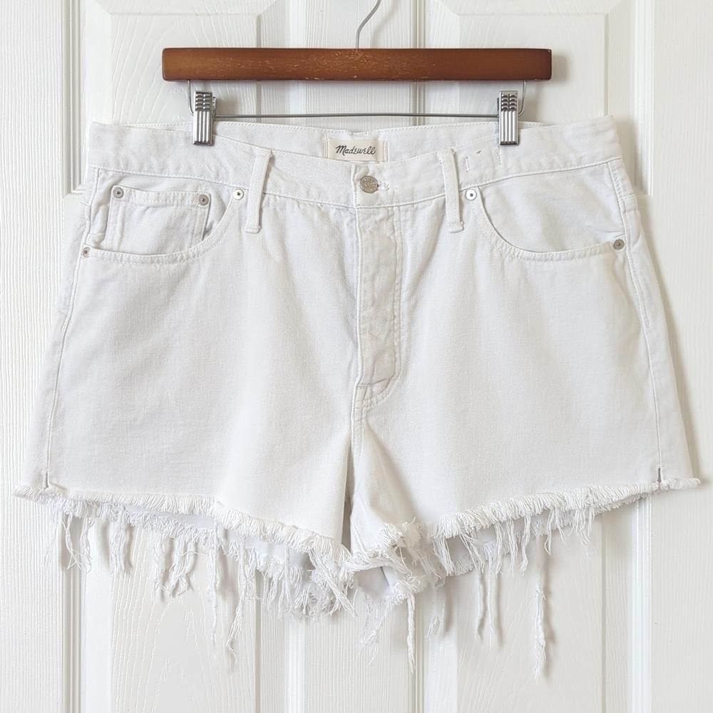 Madewell Classic Relaxed & Slouchy Mid Rise Frayed Cut Off Denim Shorts White 33